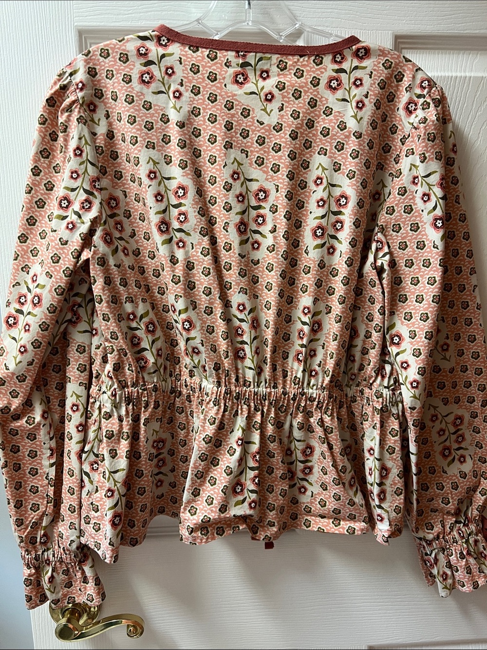 Spartina 449 Blush Floral Tie-Front Top with Rust Trim - Picture 4 of 4